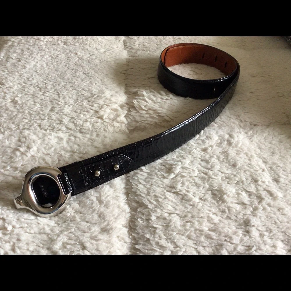 Brian Toohey Exotic Leather Croc Embossed Belt in Black